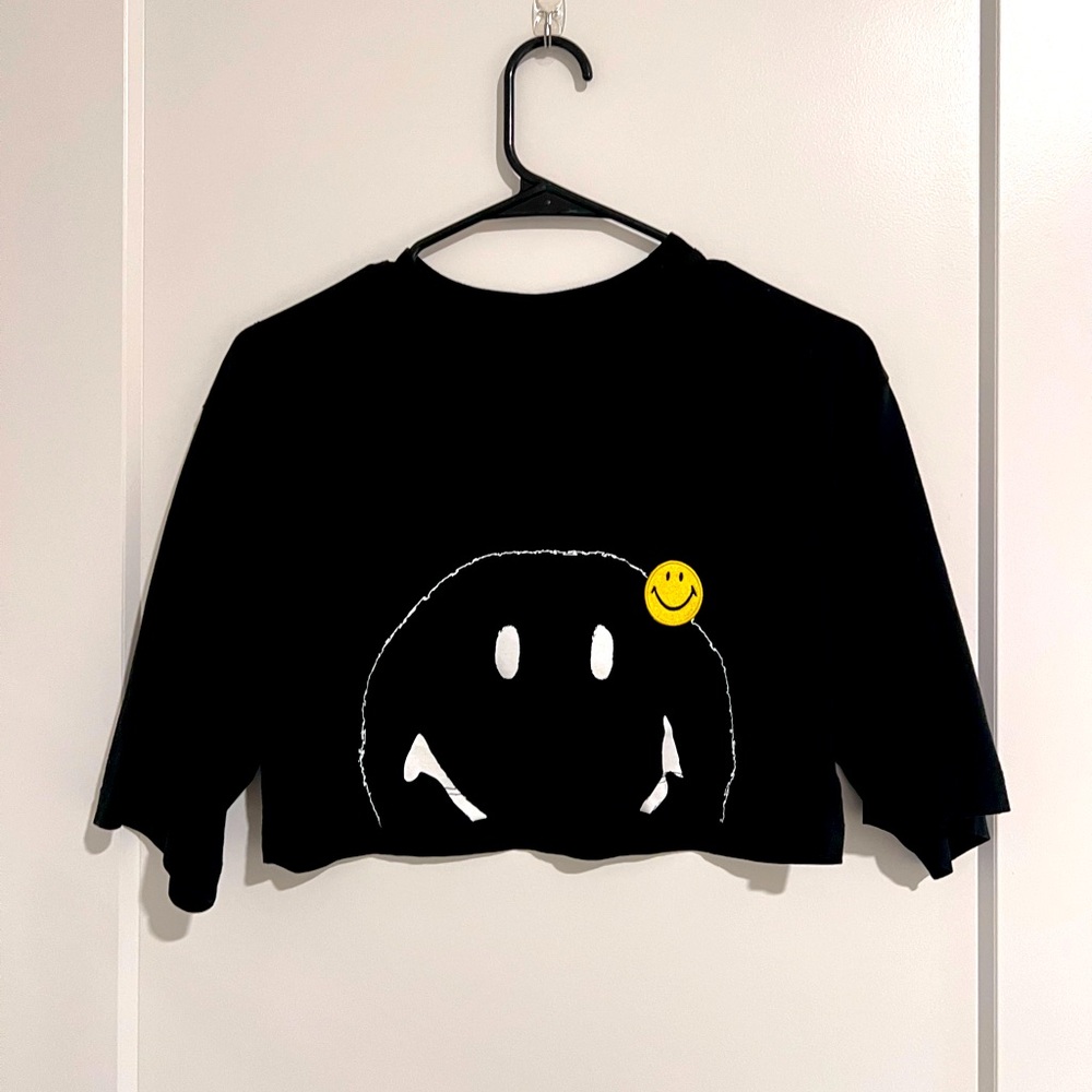 Joshua Sanders Smiley Black T-shirt Cropped